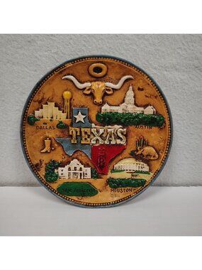 Molded Texas Souvenir Wall Plate 7.5" Decor Longhorn Houston Austin